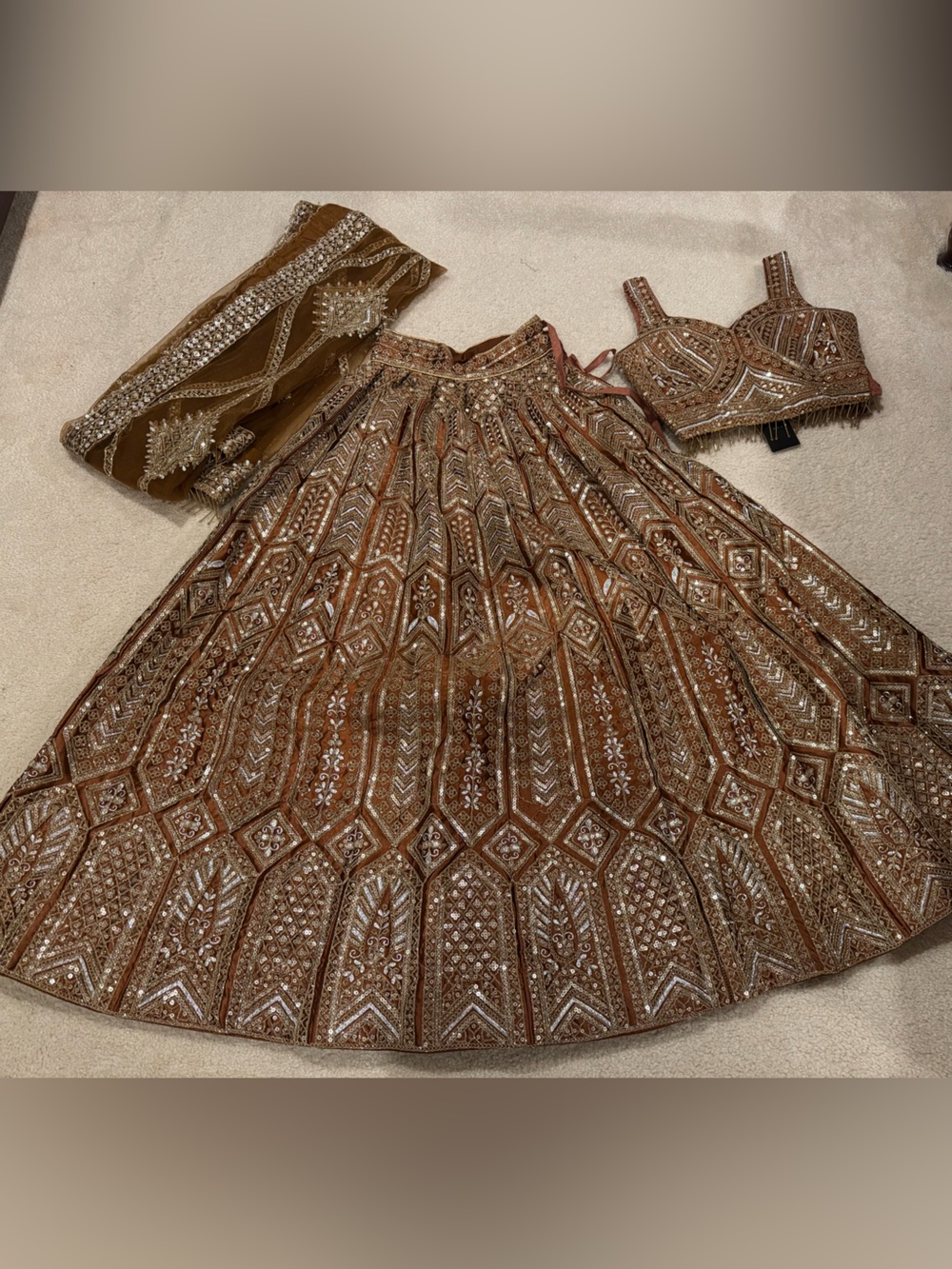 Embellished Brown & Gold Women's Lehenga Set